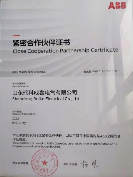 热烈祝贺---山东瑞科成套电气有限公司与abb签署紧密合作伙伴协议