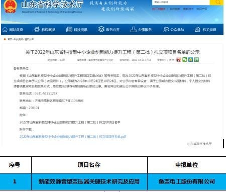 喜讯！鲁变电工入网山东省科技型中小企业创新能力提升工程项目